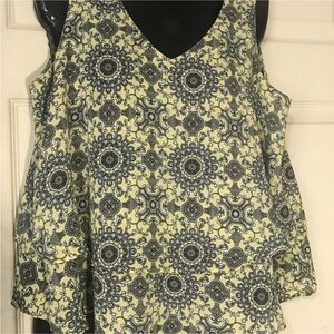 Floral Patterned Yellow and Black Women's Top